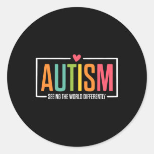 Pegatina Redonda El autismo ve el mundo de manera diferente como un