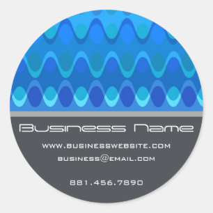 Pegatina Redonda El azul funky Groovy Zig Zag Waves Patrón Chevron