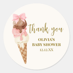 Pegatina Redonda El Baby Shower Scoop Bow Ice Cream Gracias