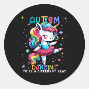 Pegatina Redonda El Baile De Unicornio A Un Autismo Diferente