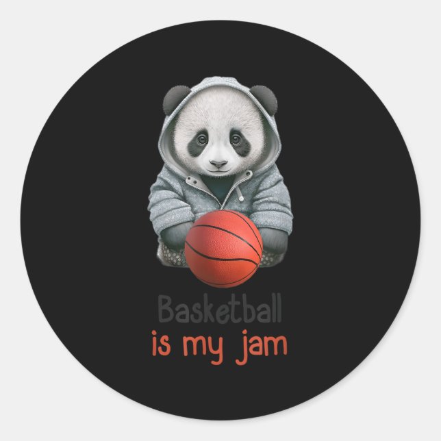 Pegatina Redonda El Baloncesto Es Mi Jam Panda Bear Con Baloncesto (Anverso)