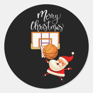 Pegatina Redonda El baloncesto Santa Claus está jugando con Navidad