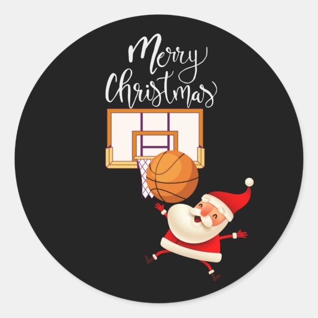 Pegatina Redonda El baloncesto Santa Claus está jugando con Navidad (Anverso)