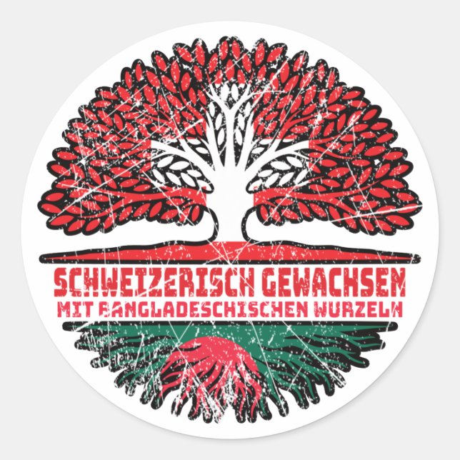 Pegatina Redonda El bangladesí Schweizer Schweiz Baum (Anverso)