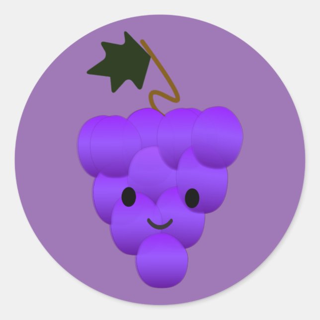 Pegatina Redonda El banquete kawaii de uvas (Anverso)