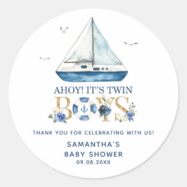Pegatina Redonda El barco azul náutico hoy favorece a los gemelos