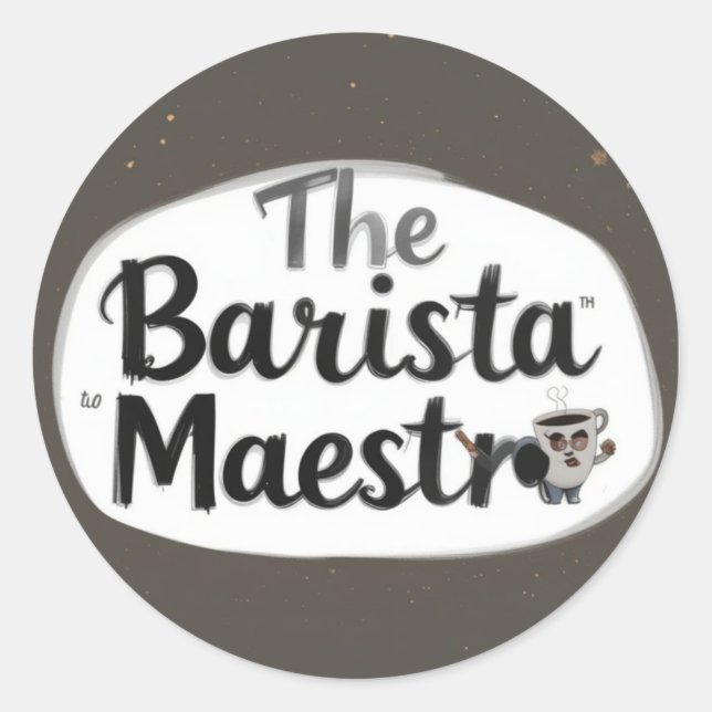 Pegatina Redonda El Barista Maestro (Anverso)
