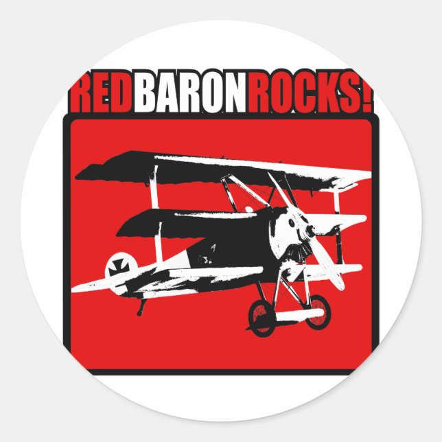 Pegatina Redonda ¡El Barón Rojo Rocks! (Anverso)