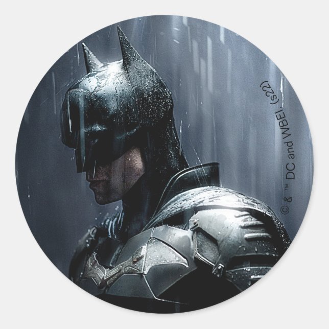 Pegatina Redonda El Batman en la lluvia (Anverso)