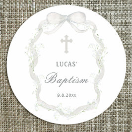Pegatina Redonda El bautismo de aliento del bebé de la cinta blanca