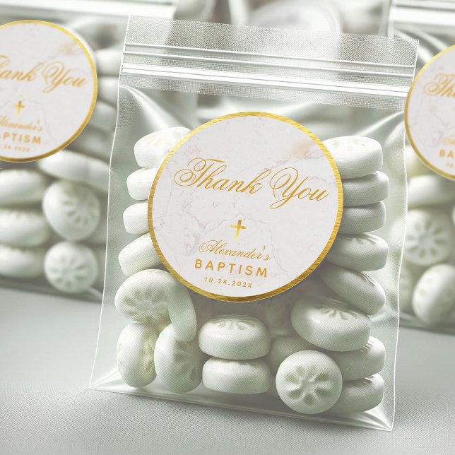 Pegatina Redonda El Bautismo Favorece Elegante Gracias Faux Gold Ma (Subido por el creador)