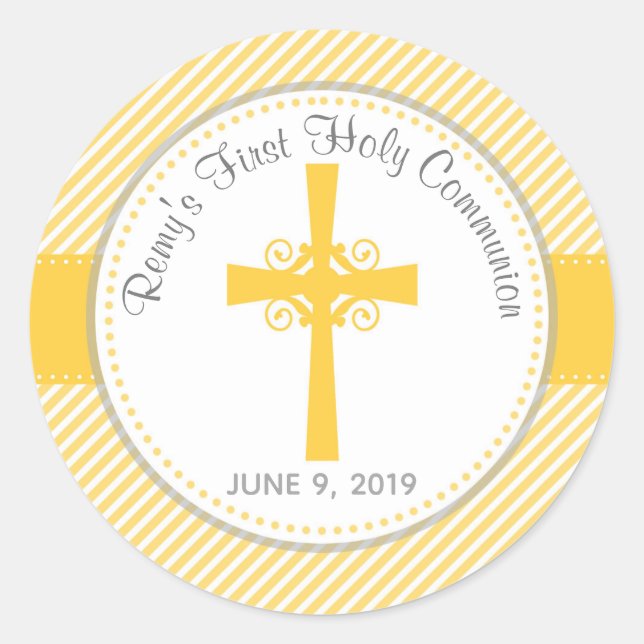 Pegatina Redonda El bautismo/primero comunión le agradece amarillo (Anverso)