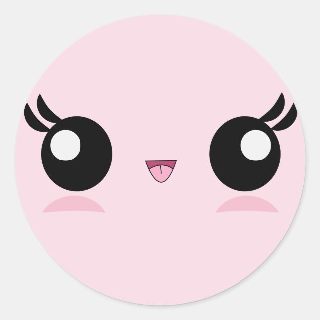 Pegatina Redonda El bebé kawaii se enfrenta a los pegatinas (Anverso)