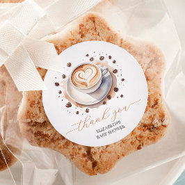 Pegatina Redonda El bebé neutral de género está preparando café Bab