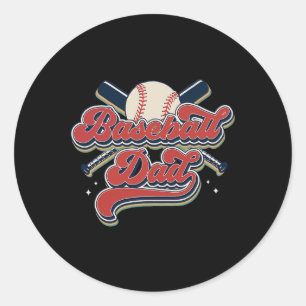 Pegatina Redonda El Béisbol Retro Papá Feliz Día De Los Padres Para