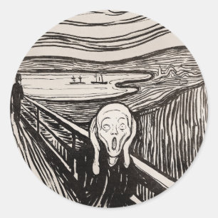 Pegatina Redonda El Bella Artes Edvard Munch Woodcut (1895)
