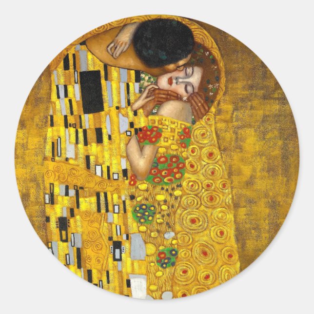 Pegatina Redonda El beso de Gustav Klimt (Anverso)