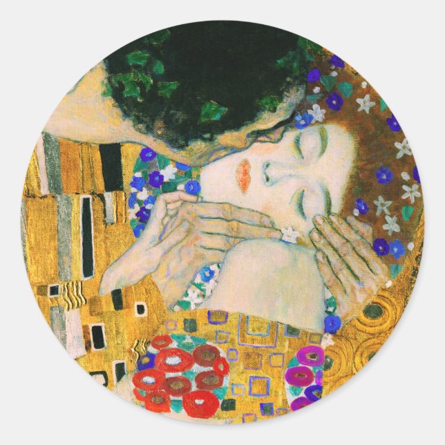 Pegatina Redonda El beso de Gustav Klimt (Anverso)