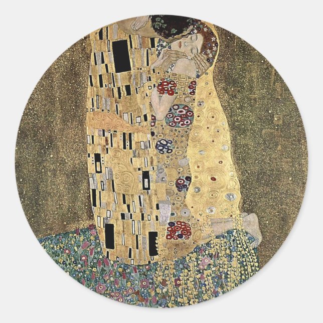 Pegatina Redonda El beso de Gustav Klimt (alrededor de 1908) (Anverso)