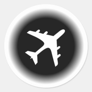 Pegatina Redonda El blanco negro se descolora diseño del aeroplano