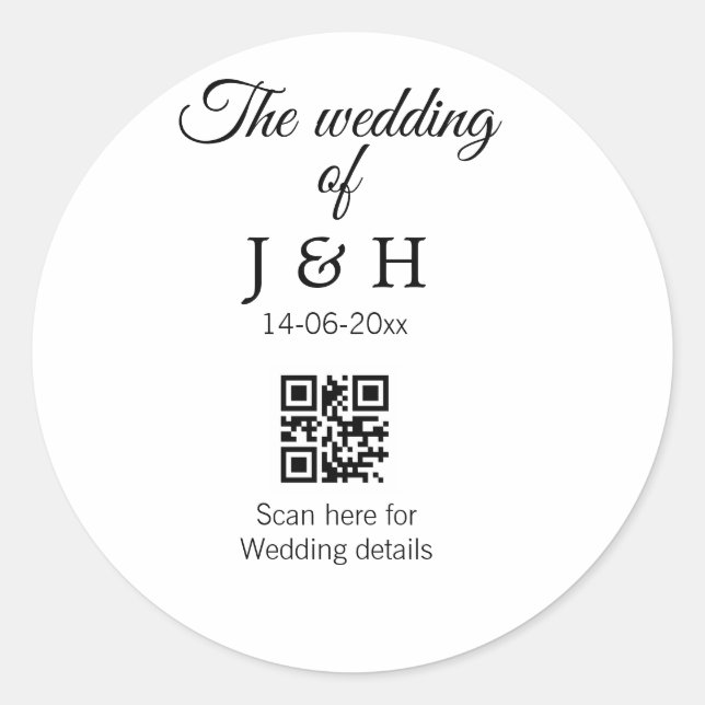 Pegatina Redonda El boda de agregar el nombre de pareja QR detalle  (Anverso)