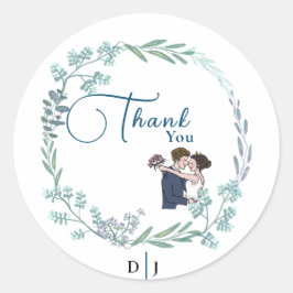 Pegatina Redonda El boda de los amantes del azul