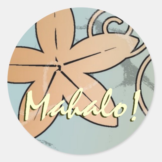 Pegatina Redonda El Boda hawaiano Verde azulado Mahalo Seal (Anverso)