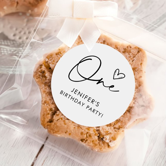 Pegatina Redonda El Boho moderno, un corazón, primer cumpleaños (Subido por el creador)