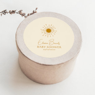 Pegatina Redonda El Boho Sunshine moderno Beige Baby Shower Graci