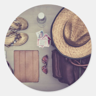 Pegatina Redonda El bolso temático, empaqueta listo para ser