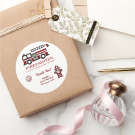 Pegatina Redonda El bombero minimalista "Pequeño héroe" Baby Shower