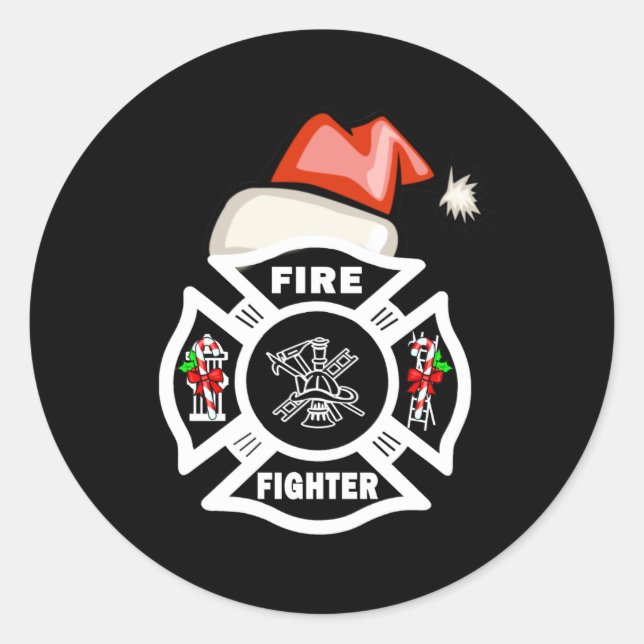 Pegatina Redonda El bombero Santa Claus (Anverso)