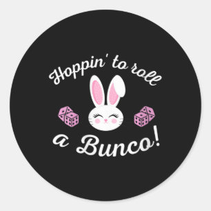 Pegatina Redonda El Bono De Pascua Hoppin Para Rodar Un Bunco Dice