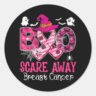 Pegatina Redonda El boo de Halloween ahuyenta el cáncer de mama