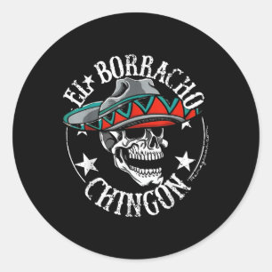 Pegatina Redonda El Borracho Chingon Cráneo Mexicano De Azúcar Cinc