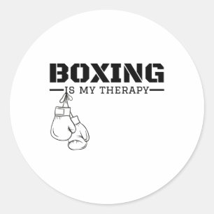 Pegatina Redonda El boxeo es mi terapia divertido boxeador fitness