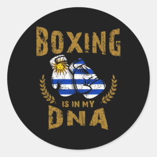 Pegatina Redonda El boxeo está en mis guantes de boxeo con bandera