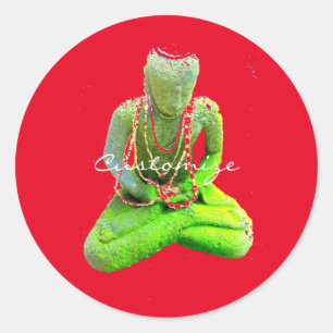 Pegatina Redonda El Buda Verde Mossy Medita Thunder_Cove