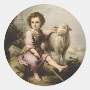 Pegatina Redonda El Buen Pastor, Esteban Murillo