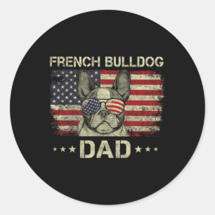 Pegatina Redonda El Bulldog francés Dad Dog Ama La Bandera Estadoun