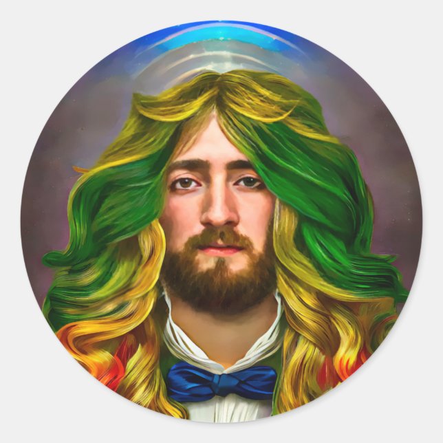 Pegatina Redonda El cabello arcoiris hombre de amor Fantasía arte L (Anverso)