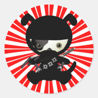 Pegatina Redonda El cachorro Kawaii Ninja de cachorro rojo