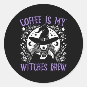 Pegatina Redonda El café es mi bruja engendran retro Halloween Witc