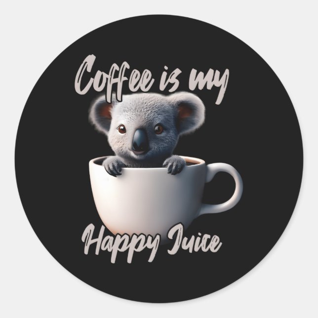 Pegatina Redonda El Café Es Mi Jugo Feliz Koala (Anverso)
