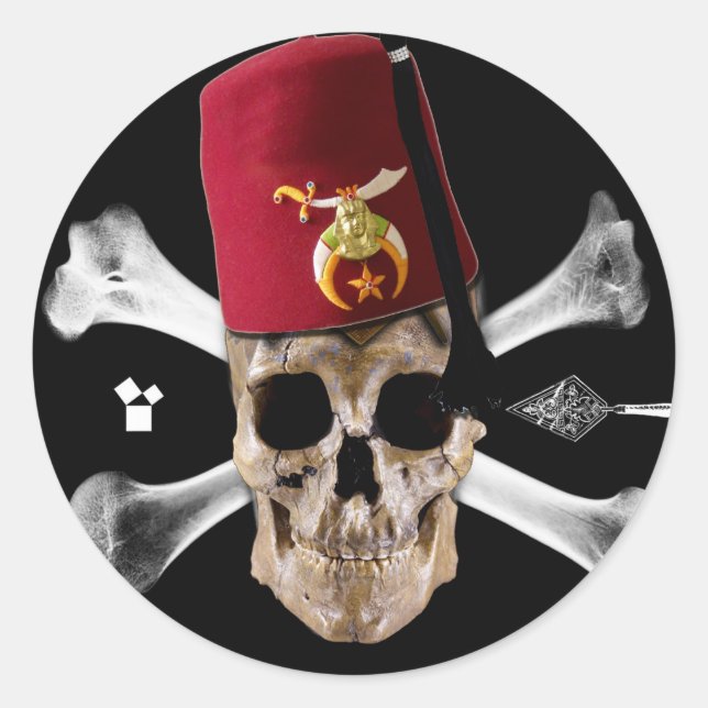 Pegatina Redonda El Calavero Masónico De Shriner Tipificó A Fez. (Anverso)
