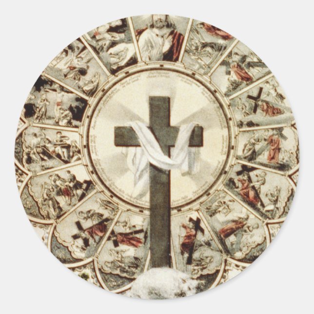 Pegatina Redonda El camino a la Santa Cruz (Anverso)