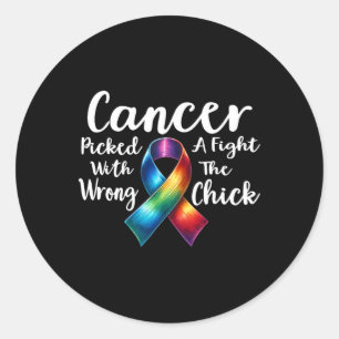Pegatina Redonda El Cáncer De Mama Ganó Una Pelea Con El Chick Equi