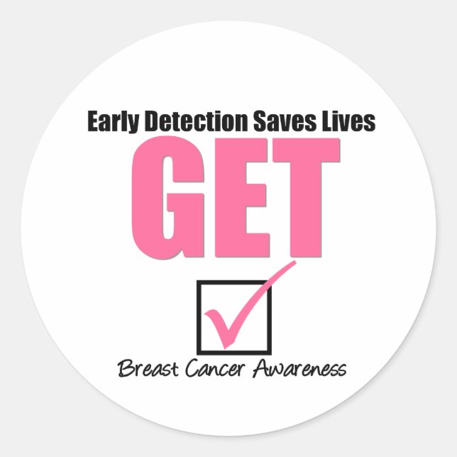 Pegatina Redonda El cáncer de pecho consigue v4 comprobado (Anverso)