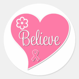 Pegatina Redonda El cáncer de pecho cree el corazón rosado