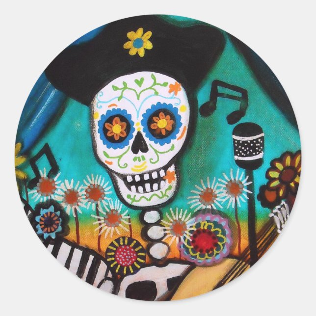 PEGATINA REDONDA EL CANTADA-GITARA (Anverso)